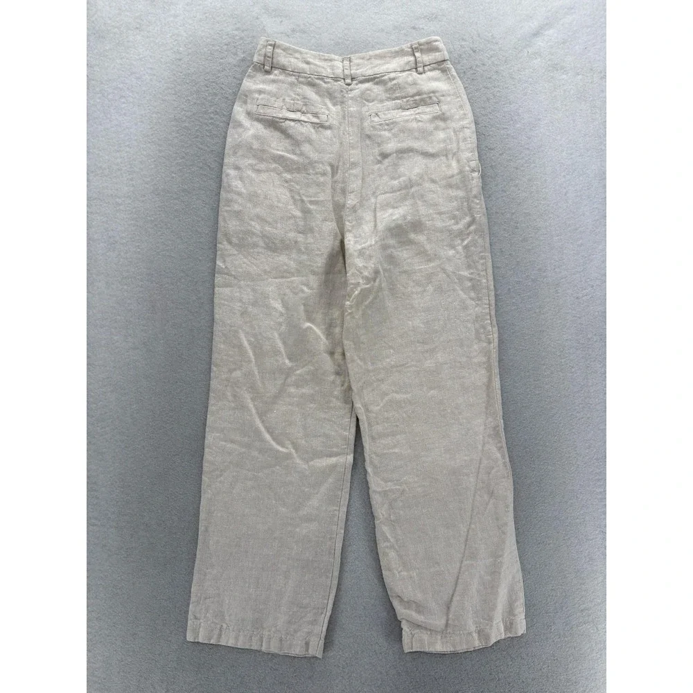 Reformation Alex Linen Pleated Pants Womens 2P Beige Relaxed Mid Rise Summer